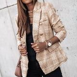 Damen-Blazer mit Karomuster | gestrickte Struktur – Creme