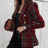 Damen-Blazer mit Karomuster | gestrickte Struktur – Rot
