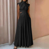 Damen Maxi Kleid – Polyester – Ärmellos mit Hohem Ausschnitt – Elegant für den Sommer – Schwarz