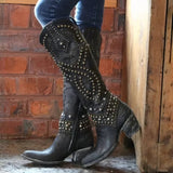 Kniehohe Cowboystiefel für Damen | Jahrgang – Schwarz