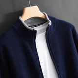 Reißverschluss Strickjacke Für Herren | Minimalistischer Stil Mit Stehkragen – Blau