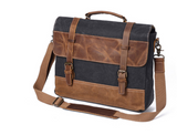 Catalonia™ Vintage Canvas Schultertasche aus Vollleder und Baumwolle – 9L Stauraum, Unisex – Schwarz