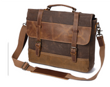 Catalonia™ Vintage Canvas Schultertasche aus Vollleder und Baumwolle – 9L Stauraum, Unisex – Kaffee
