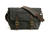 Boston Vintage Crossbody Umhängetasche aus Baumwolle und Leder – Robuste Retro Schultertasche für Damen und Herren – Schwarz