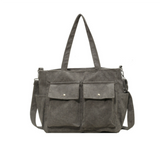 Braga™ Vintage Umhängetasche – Multifunktionale Schultertasche Aus Wachsbeschichtetem Baumwoll-Canvas Und Leder, Ideal Für Laptop – Grau