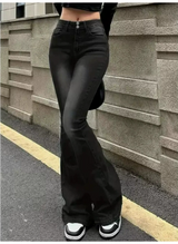 Damen-Jeans mit hoher Taille | ausgestelltes Bein – Schwarz