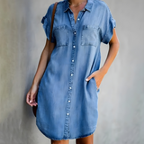 Viola | Klassisches bauchbedeckendes Kleid – Blau