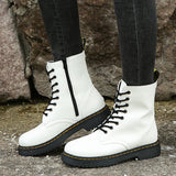 Jalessa - bequeme stiefel mit schnürsenkeln und reißverschluss – Weiß