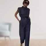 Calyssa – Stilvolles Set aus ärmellosem Oberteil und Hose – Marineblau