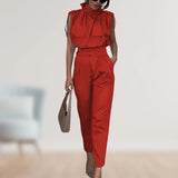 Calyssa – Stilvolles Set aus ärmellosem Oberteil und Hose – Rot