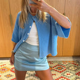 Kurzärmliger Rundhals-Cardigan für Damen | Ideal für alle Jahreszeiten – Blau