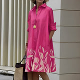 Masha - Fashion Langarm Kragen Midikleid – Rosa