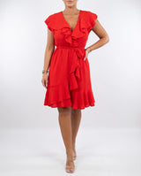 Geiss – Elegantes Fließendes Wickelkleid Mit Rüschen – Rot