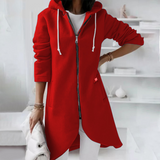 Eleganter Langer Damen-Kapuzenpullover | mit Reißverschluss – Rot