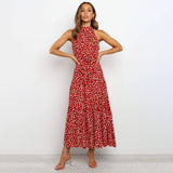 Paula - Elegantes Tupfenkleid mit Neckholder-Ausschnitt – Rot