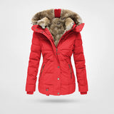 Winterjacke Damen Mit Kapuze | Wintermantel Gefüttert Mit Reißverschluss – Rot