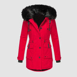 Winterjacke Damen Gefüttert Mit Kapuze | Reißverschluss Jacke Mit Taschen – Rot
