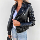 Stylische Bikerjacke für Damen | Reverskragen – Schwarz
