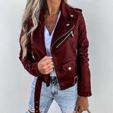 Stylische Bikerjacke für Damen | Reverskragen – Wein Rot
