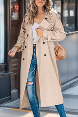 Langer Damen Trenchcoat – Zweireiher, Tailliert & Atmungsaktiv – Elegant – Khaki