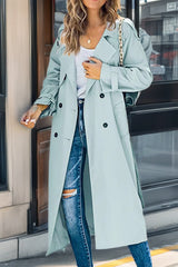 Langer Damen Trenchcoat – Zweireiher, Tailliert & Atmungsaktiv – Elegant – Hellgrün