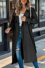 Langer Damen Trenchcoat – Zweireiher, Tailliert & Atmungsaktiv – Elegant – Schwarz
