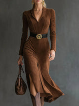 Eleanor™ - Midi-Kleid aus Wildlederimitat – Braun