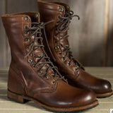 Retro Schnürstiefel mit Faltbarem Knöcheldesign – Dunkel Braun