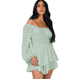 Ria | Elegantes Off Shoulder Kleid mit Ärmeln – Grün