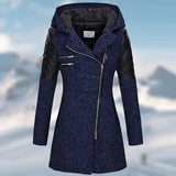 Zina - langer damen-wintermantel mit kapuze – Marineblau