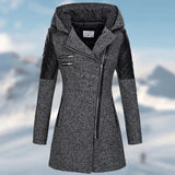 Zina - langer damen-wintermantel mit kapuze – Grau