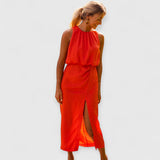 Liene | Premium Langkleid mit tiefem Ausschnitt – Rot