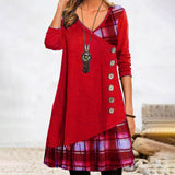 Lillie - Langärmeliges kariertes Kleid – Rot