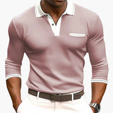 Elegantes Herrenpolo mit langen Ärmeln, lockerer Stil, stilvoll für Ausgehen und Geschäft – Rosa