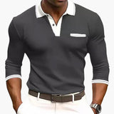 Elegantes Herrenpolo mit langen Ärmeln, lockerer Stil, stilvoll für Ausgehen und Geschäft – Grau
