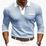 Elegantes Herrenpolo mit langen Ärmeln, lockerer Stil, stilvoll für Ausgehen und Geschäft – Blau