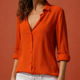 Satin Damenbluse mit Kragen und Knopfleiste | Danira – Rot