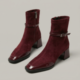 Lenie™ - Elegante Stiefeletten mit mittlerem Absatz aus Öko-Wildleder – Burgund