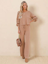 Leilani | Weites Bein Rundhals Lounge Zweiteiliges Set – Khaki