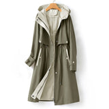 Damen Trenchcoat mit Kapuze – Wasserabweisend & Tailliert – Elegant – Grün