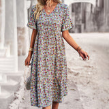 Amely - Fleurige Robe – Bleu Marine