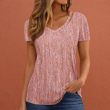 Damen V-Ausschnitt T-Shirt mit Pailletten-Details für einen strahlenden Look | Vivien – Rosa