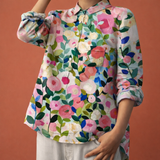 Blumenmuster Bluse mit langen Ärmeln und Kragen für Damen | Viona – Rosa