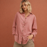 Leinenlook-Bluse mit Knopfverschluss für Damen | Esmée – Rosa