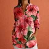 Bedruckte Damenbluse mit klassischem Kragen und Knopfverschluss | Yvonne – Rosa