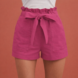 Leinen Damen Shorts mit hoher Taille und Schleifenbund | Zoë – Rosa