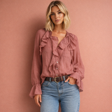 Transparente Volantbluse für Damen mit Statementärmeln | Danique – Rosa