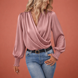 Wickelbluse mit V-Ausschnitt für Damen | Rianne – Rosa