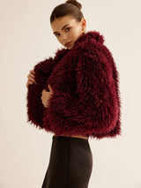 Ruby | Eleganter Kunstpelzmantel für Damen Winter – Bordeauxrot