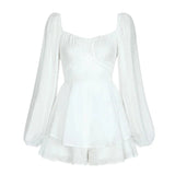 Vanessa | Rüschen Traum langen Ärmeln Minikleid – Weiß